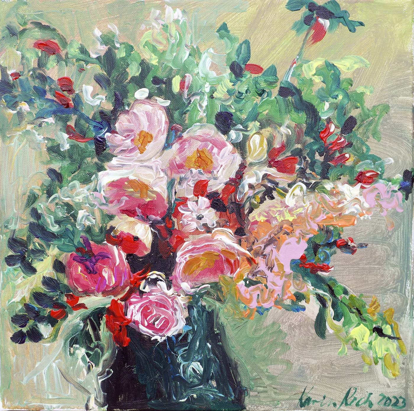 Blumenstrauss,Acryl auf Leinwand,30x30 cm 